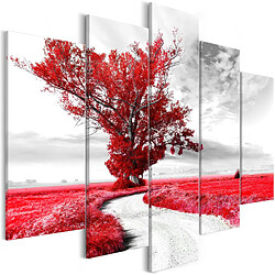 Decoshop26 Tableau toile de décoration murale impression premium en 5 parties sur châssis en bois motif Arbre près de la route rouge 200x100 cm 11_0018081 