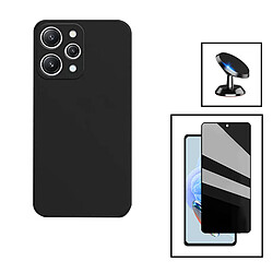 PHONECARE Kit Film Verre Trempé 5D Anti-Spy + Coque Silicone Liquide + Support Magnétique de Voiture pour Xiaomi Redmi 12 5G - Noir 