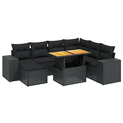 vidaXL Salon de jardin 8 pcs avec coussins noir résine tressée