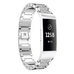 Wewoo Bracelet pour montre connectée en acier inoxydable serti de diamants Fitbit Charge 3 argent 