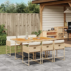 vidaXL Ensemble à manger de jardin et coussins 7 pcs beige poly rotin