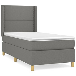 Maison Chic Structures de lit + matelas,Lit à sommier tapissier avec matelas Gris foncé 90x200 cm Tissu -MN73013