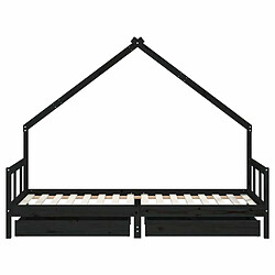 Maison Chic Lit d'Enfant Chambre - Cadre de lit pour enfant avec tiroirs noir 90x200 cm bois pin massif -MN98932 pas cher