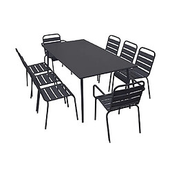 Mes Ensemble table 180 + 6 chaises + 2 fauteuils en métal gris - BACA pas cher