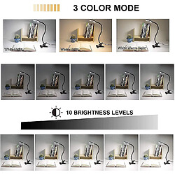 Universal Lampe 24LD Lampe à clips Lampe 3 Mode couleur 10 Niveau luminosité Arrêt automatique Amplificateur de minuterie ; Mémoire(Le noir)