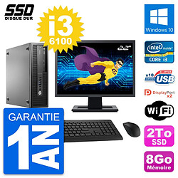 PC HP EliteDesk 800 G2 SFF Ecran 22" i3-6100 RAM 8Go SSD 2To Windows 10 Wifi - Occasion