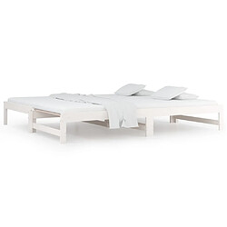 Maison Chic Lit d'appoint Blanc 2x(90x200)cm,Lit coulissant Lit de repos Bois de pin massif -GKD91609