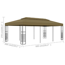 vidaXL Belvédère 6x3x2,7 m Taupe 180 g/m² pas cher