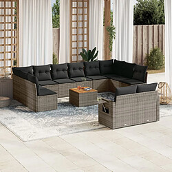 vidaXL Salon de jardin avec coussins 13 pcs gris résine tressée 