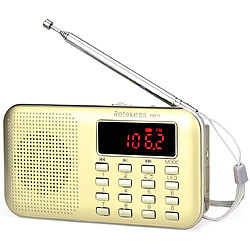 RETEKESS radio de poche AM FM avec supporte Carte TF/USB or gris