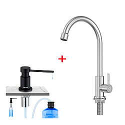 Cecipa max Robinet de Cuisine - Robinet d'évier de Cuisine à eau froide - Acier Inoxydable Brossé + Distributeur de Savon de Cuisine Noir 