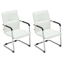 Decoshop26 Lot de 2 fauteuils de bureau chaises visiteur avec accoudoirs en PVC blanc et métal chromé 10_0001887 