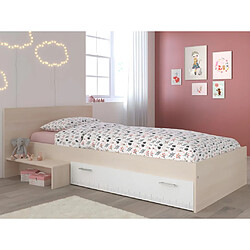 Avis Vente-Unique Lit enfant 90 x 190 cm avec 1 tiroir - Coloris : Naturel et blanc + Sommier - IPLIA