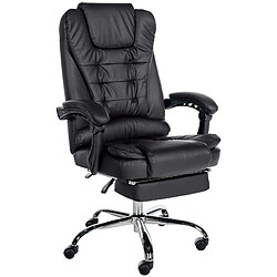 Decoshop26 Fauteuil de bureau ergonomique généreusement rembourrée avec repose-pieds en PVC noir et métal chromé 10_0002568