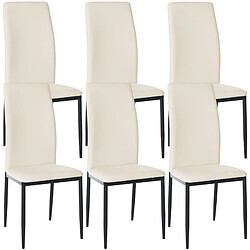 Decoshop26 Lot de 6 chaises de salle à manger design simple en synthétique crème cadre en métal noir CDS10286 