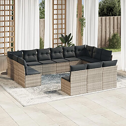 vidaXL Salon de jardin avec coussins 13 pcs gris clair résine tressée