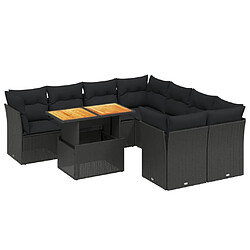 Maison Chic Ensemble Tables et chaises d'extérieur 9 pcs avec coussins,Salon de jardin noir résine tressée -GKD222975