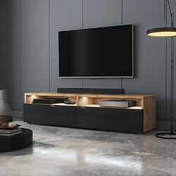 Selsey Meuble TV - REDNAW - 140 cm - chêne wotan / noir brillant - avec LED