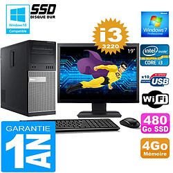 PC Tour DELL 7010 Core I3-3220 Ram 4Go Disque 480 Go SSD Wifi W7 Ecran 19" · Occasion 