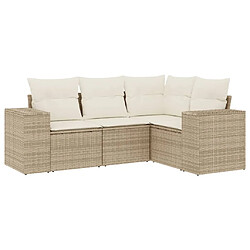 vidaXL Salon de jardin avec coussins 4 pcs beige résine tressée