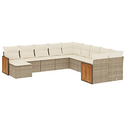 Maison Chic Salon de jardin 11 pcs avec coussins | Ensemble de Table et chaises | Mobilier d'Extérieur beige résine tressée -GKD61224