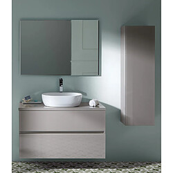 Pegane Ensemble de salle de bain coloris taupe avec vasque à poser + miroir + colonne - Longueur meuble 80 x Profondeur 46 x Hauteur 56 cm 