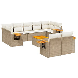 Maison Chic Salon de jardin avec coussins 10 pcs, Ensemble Tables et chaises de jardin, beige résine tressée -GKD621769