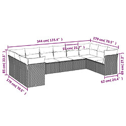 vidaXL Salon de jardin 10 pcs avec coussins marron résine tressée pas cher