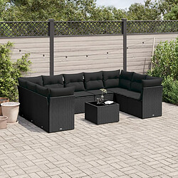 vidaXL Salon de jardin 10 pcs avec coussins noir résine tressée