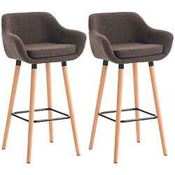 Decoshop26 Lot de 2 tabourets de bar lounge design scandinave assise en tissu marron pieds en bois repose-pieds en métal 10_0004171