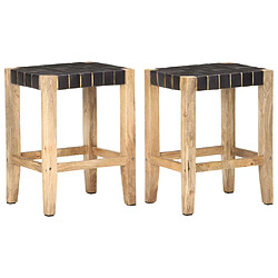 vidaXL Tabourets de bar lot de 2 cuir véritable manguier 46x36x60 cm 