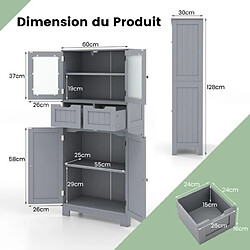 Avis Helloshop26 Meuble de salle de bain à 4 portes 2 tiroirs colonne salle de bain armoire haute avec étagères réglables pour salon cuisine 60 x 30 x 128 cm gris 20_0005881