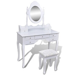 Helloshop26 Coiffeuse 93 x 39 x 74,5 cm avec miroir et tabouret 7 tiroirs blanc 02_0021269