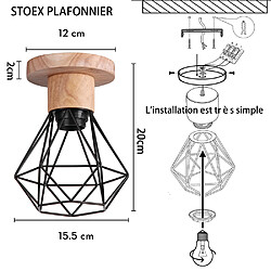 Acheter Stoex (2PCS)Plafonnier Rétro Luminaire Plafonnier Vintage Noir Plafonnier Moderne Plafonnier Intérieur Lampe de Plafond en Bois Et Métal