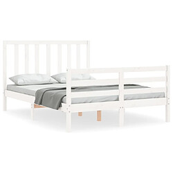 Maison Chic Cadre/structure de lit avec tête de lit pour adulte - Lit Moderne Chambre blanc 140x190 cm bois massif -MN66424