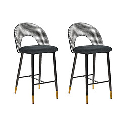 Beliani Tabouret de bar Set de 2 Velours Noir blanc FALTON