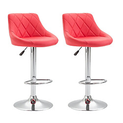 Decoshop26 2x Tabourets de bar en synthétique rouge pivotant avec repose-pieds TDB10084