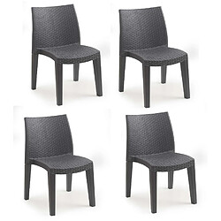 Alter Ensemble de 4 chaises empilables effet rotin, Made in Italy, couleur anthracite, Dimensions 48 x 86 x 55 cm