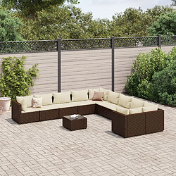 vidaXL Salon de jardin et coussins 11 pcs marron résine tressée 