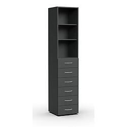 Pegane Armoire, meuble de rangement avec 2 étagères et 6 tiroirs coloris Graphite - longueur 40 x hauteur 185 x profondeur 40 cm 