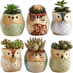 BESTA 2.5 Inch Owl Pot Ceramic Flowing Glaze Base Serial Set Succulent Plant Pot Cactus Plant Pot Flower Pot Container Planter Bonsai Pots with A Hole Gift Idea 6 in Set