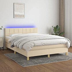 vidaXL Sommier à lattes de lit avec matelas LED Crème 140x190 cm Tissu 