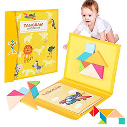 Universal Bois 3D Magnétique Bois Puzzle Puzzle Tangram Livres Jouets Pensée Entraînement Jeux Bébé (Jaune) 