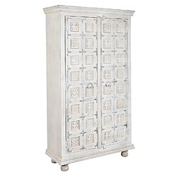 Pegane Armoire de rangement en bois sculpté coloris blanc vieilli - Longueur 100 x Profondeur 40 x Hauteur 180 cm 