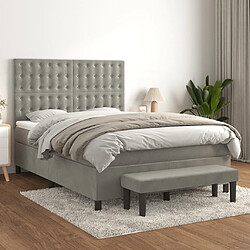 vidaXL Sommier à lattes de lit et matelas Gris clair 140x190cm Velours 