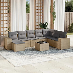 vidaXL Salon de jardin avec coussins 9 pcs beige résine tressée