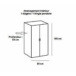 Inside 75 Armoire penderie 2 portes MALTA laquée blanc cassé L : 80 cm