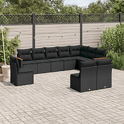 vidaXL Salon de jardin 10 pcs avec coussins noir résine tressée 