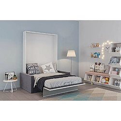 Avis Inside 75 Armoire lit escamotable DJUKE SOFA blanc bandeau gris mat canapé gris 140*200 cm