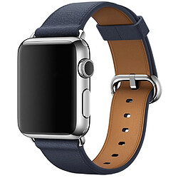 Wewoo Bracelet en cuir avec bouton de montre classique pour Apple Watch séries 3 et 2 & 1 42 mm bleu nuit 